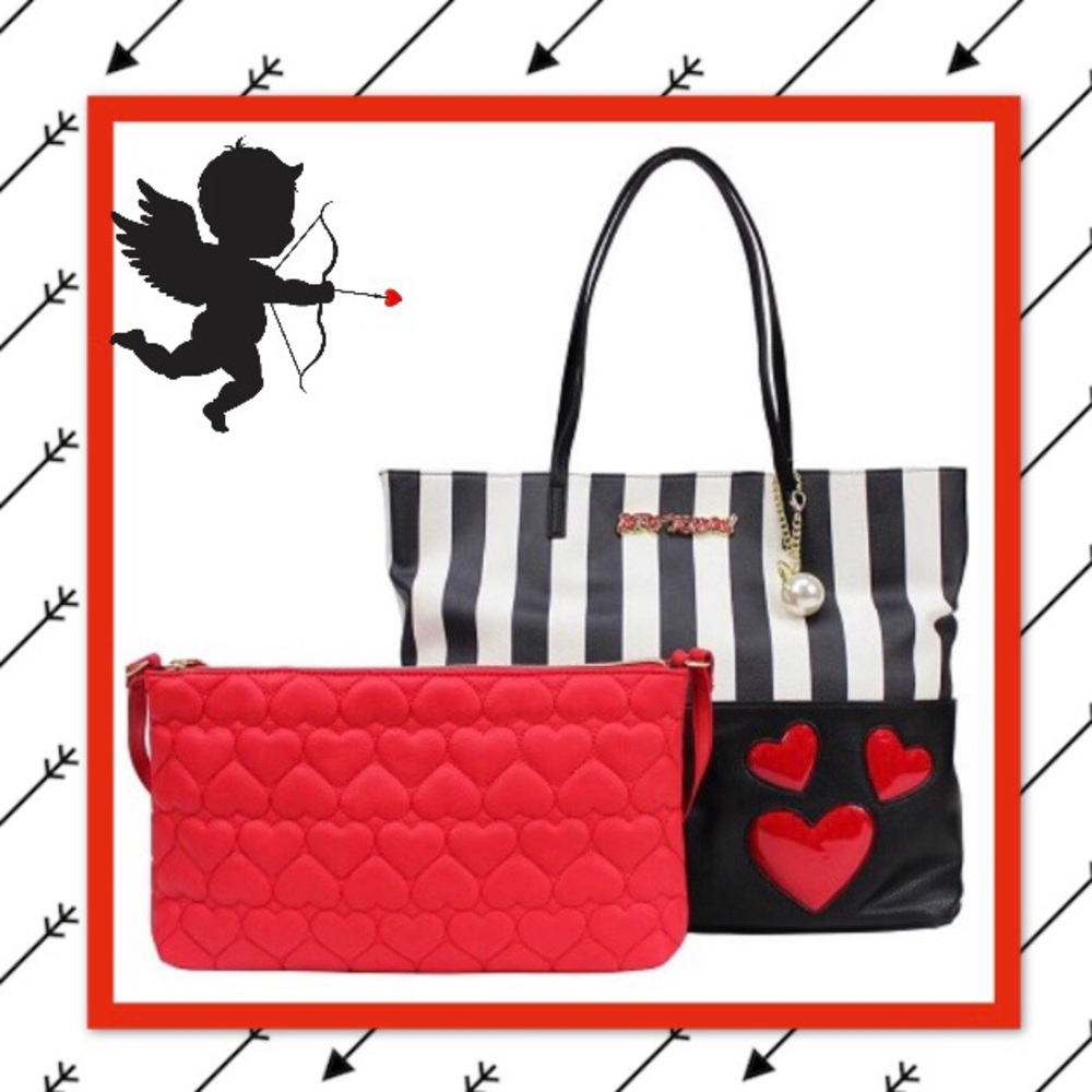 Betsey Johnson 2 in 1 Striped Heart Large Tote ❤️ - Picture 1 of 8